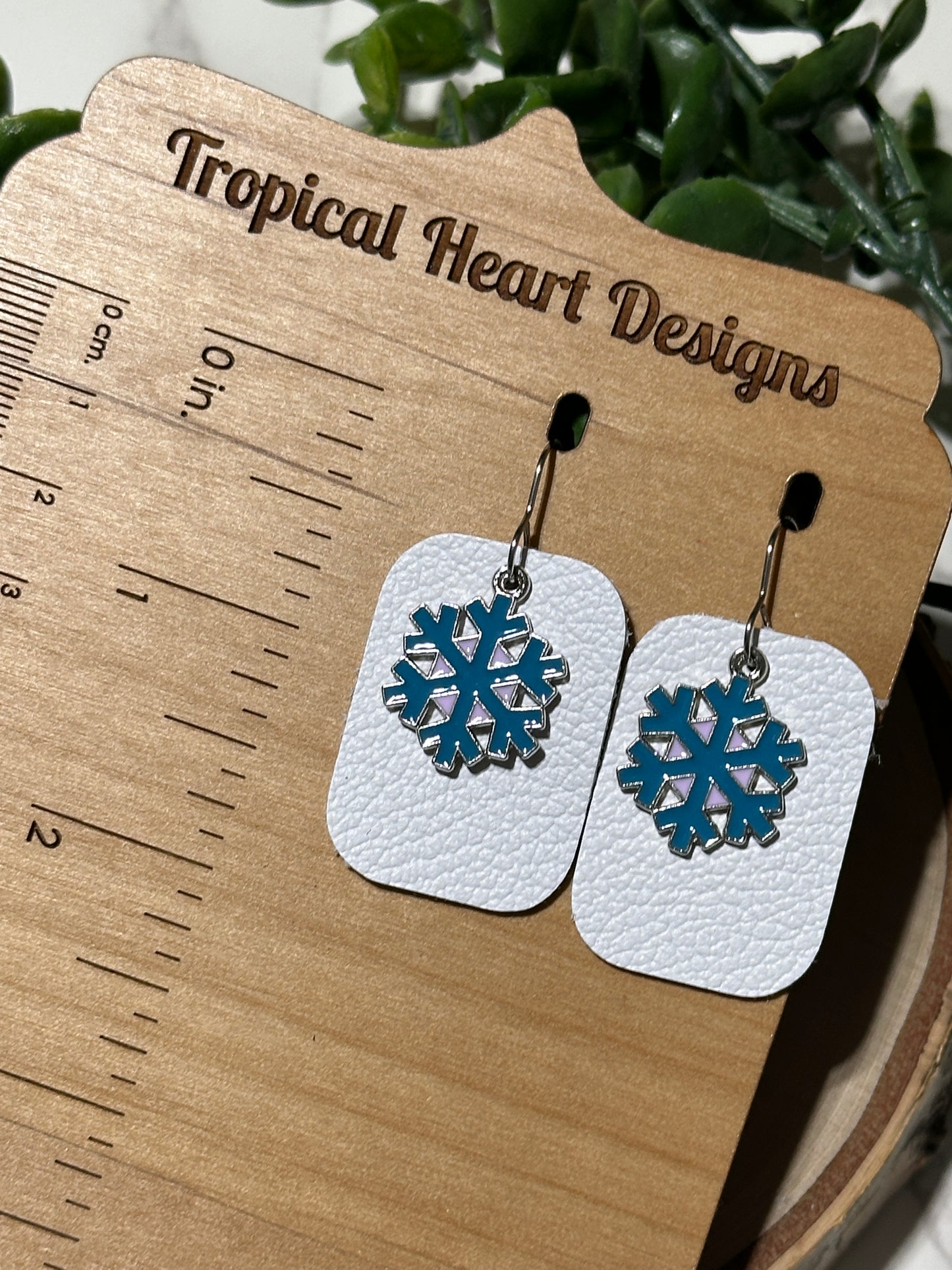 Snowflake/White Rectangle Earrings