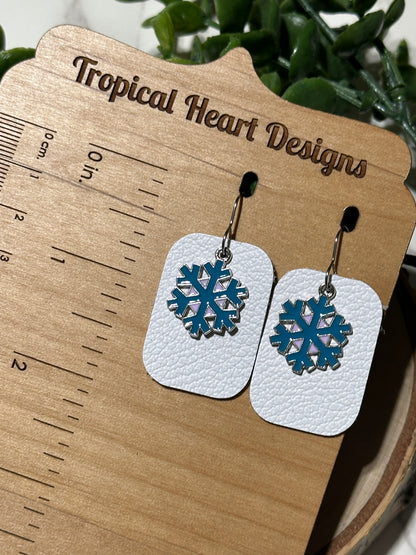 Snowflake/White Rectangle Earrings