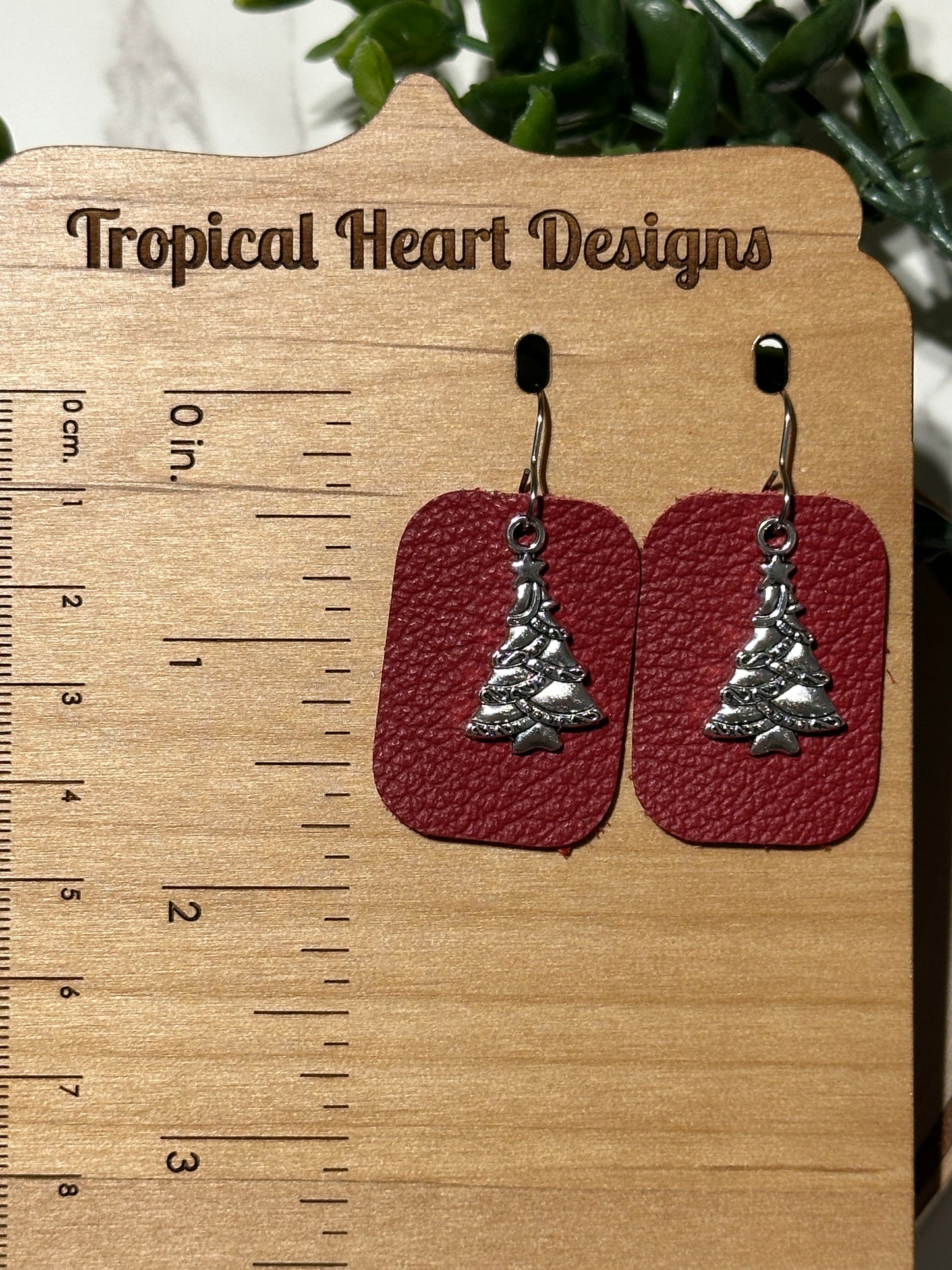 Silver Tree/Red Rectangle Earrings