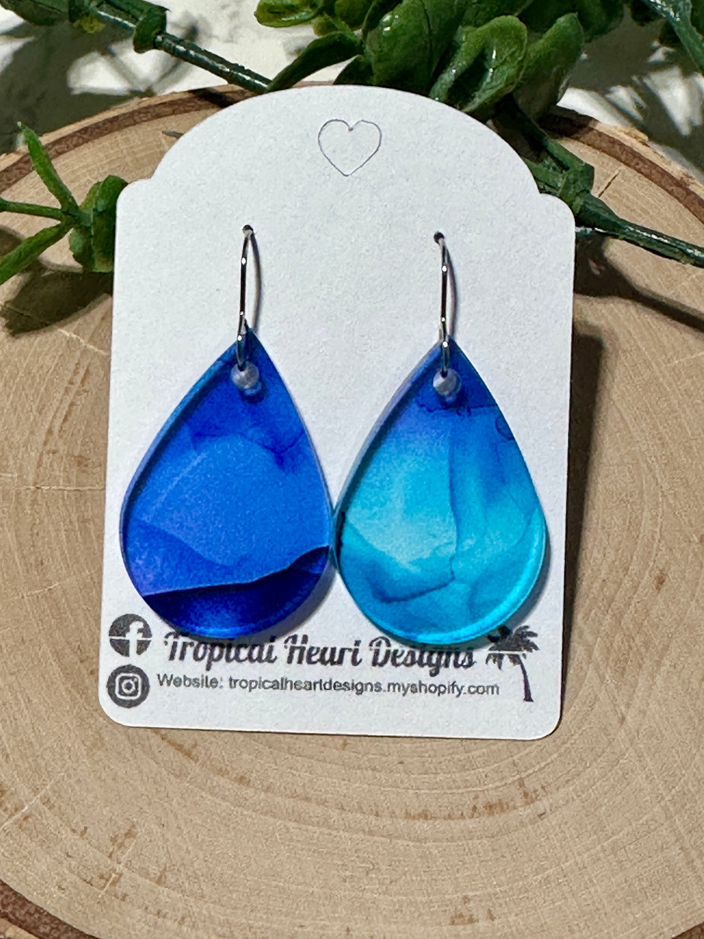 Small Acrylic Teardrop Earrings - Blues stained Glass