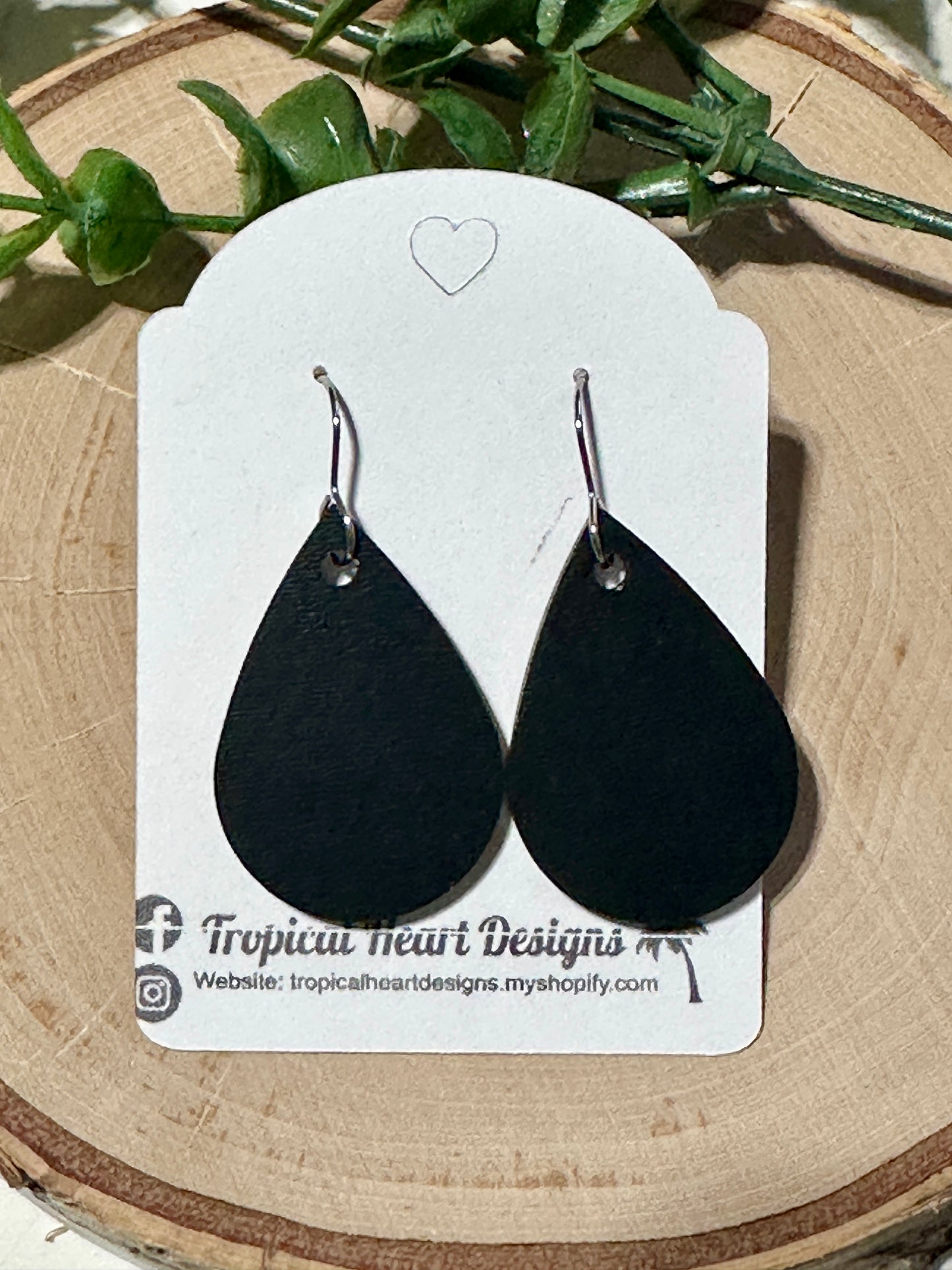 Small Wood Teardrop Earrings - Black