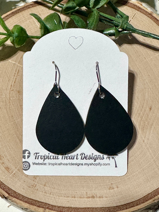 Small Wood Teardrop Earrings - Black