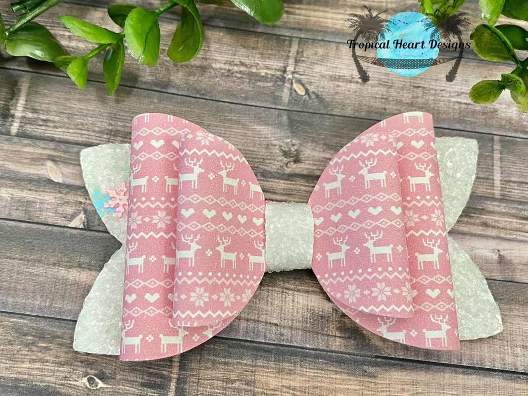 Pink Christmas Reindeer Hair Bow