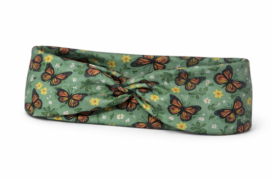 Monarch Butterflies on Green Twist Headband