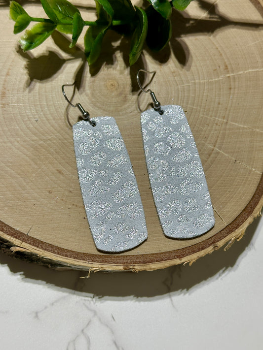 Bar Earrings - Silver Metallic Leopard