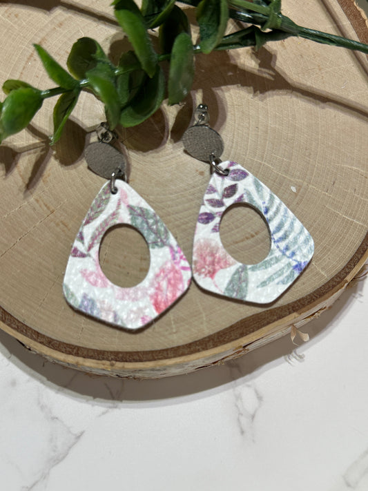 Open Teardrop/Connector Earrings- Pastel Flowers
