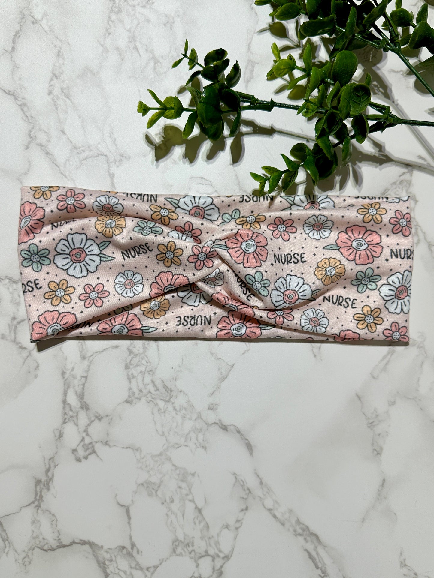 Pink Nurse Flowers Twist Headband