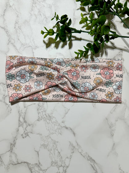 Pink Nurse Flowers Twist Headband