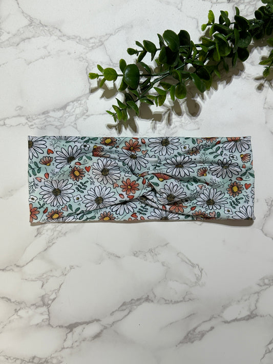 Flowers on Mint Twist Headband
