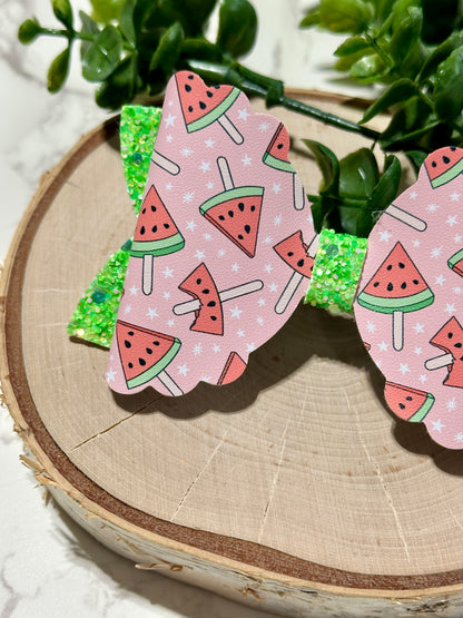 Fun Watermelon on Green Glitter Hairbow