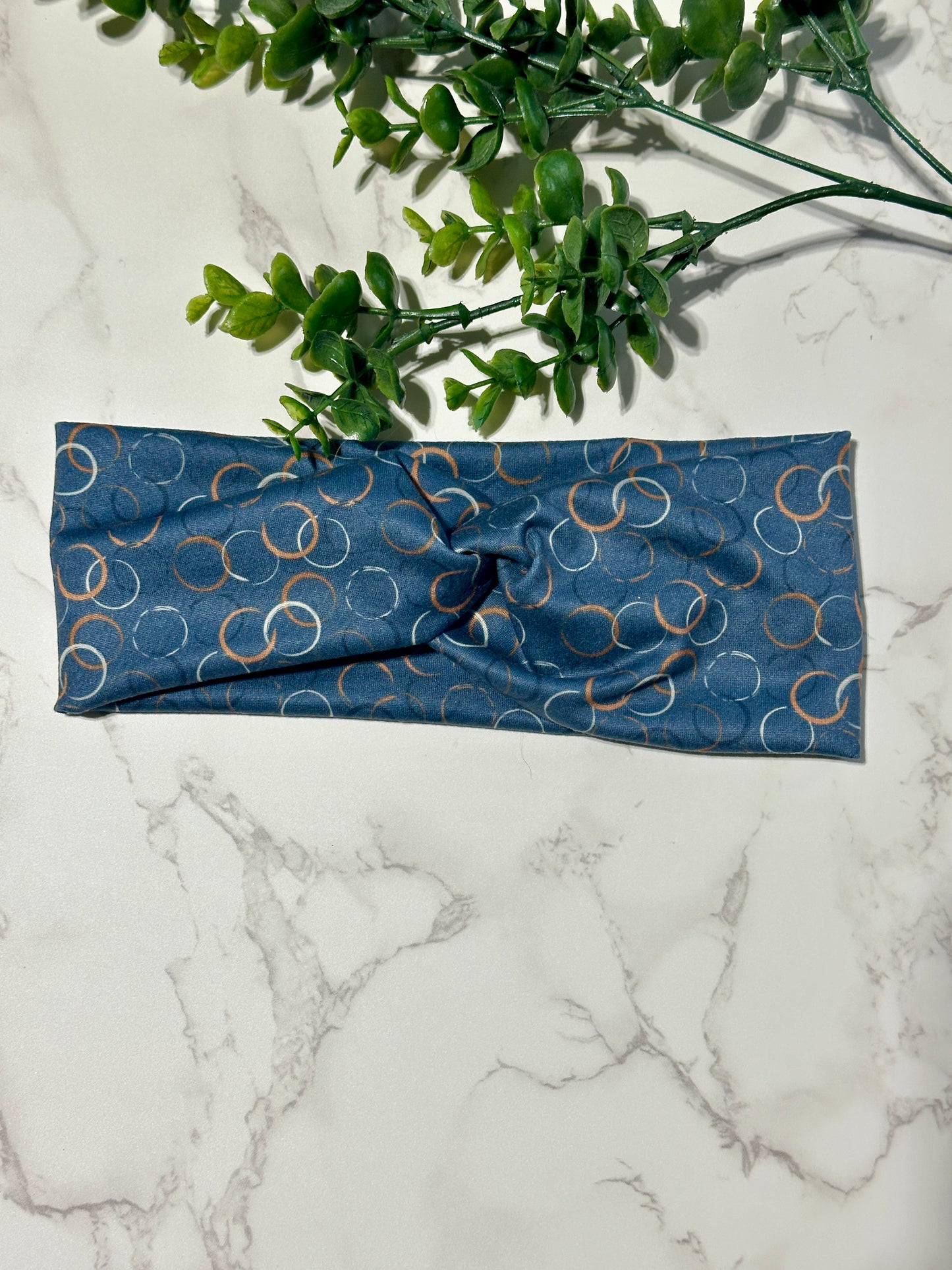 Abstract Circles on Navy Twist Headband