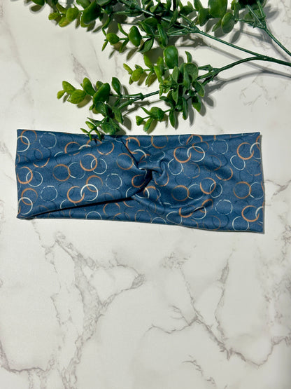 Abstract Circles on Navy Twist Headband