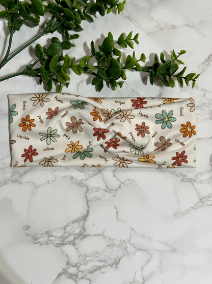 Positive Vibes Sketchy Daisies Twist Headband