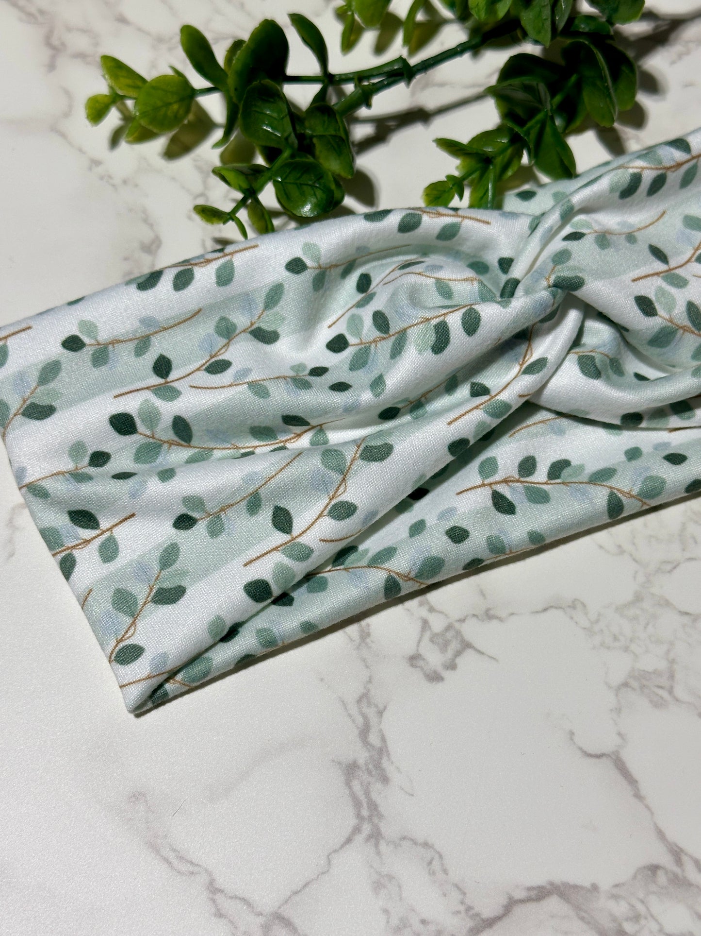 Sage Leaves/Stripes Twist Headband