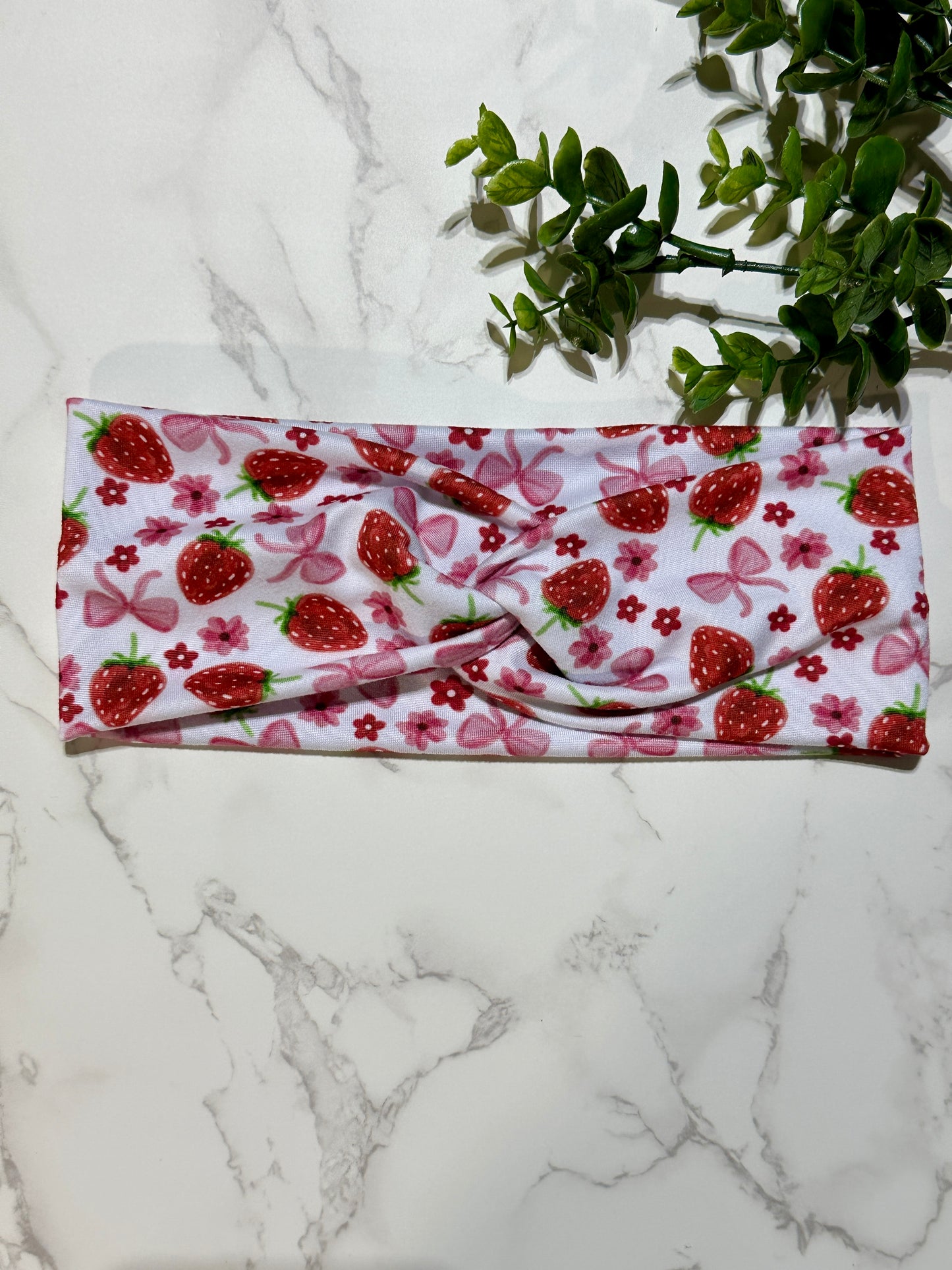 Strawberries and Bows Twist Headband