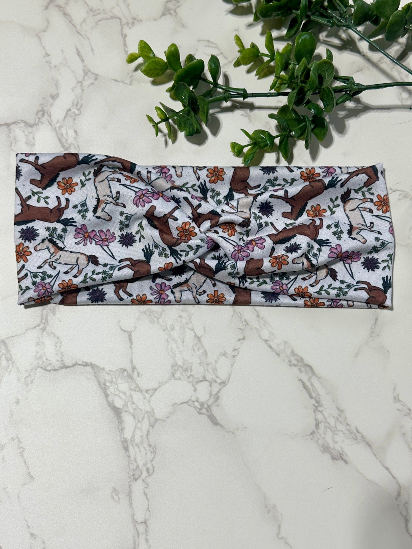 Horses and Flowers Twist Headband