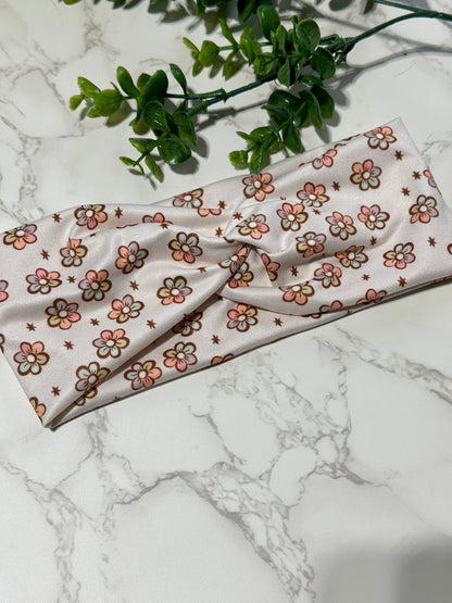 Muted Pastel Flowers Twist Headband