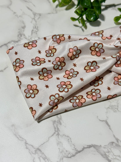 Muted Pastel Flowers Twist Headband