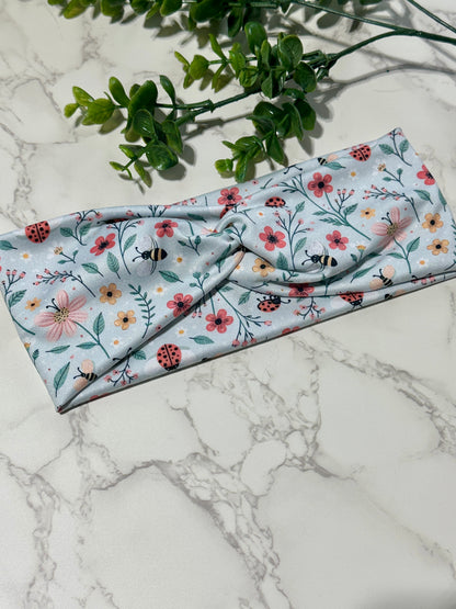 Spring Flowers, Ladybugs, and Bees Twist Headband