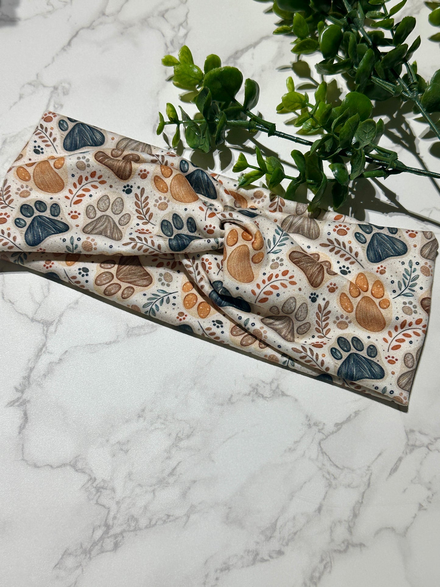 Boho Paw Prints Twist Headband