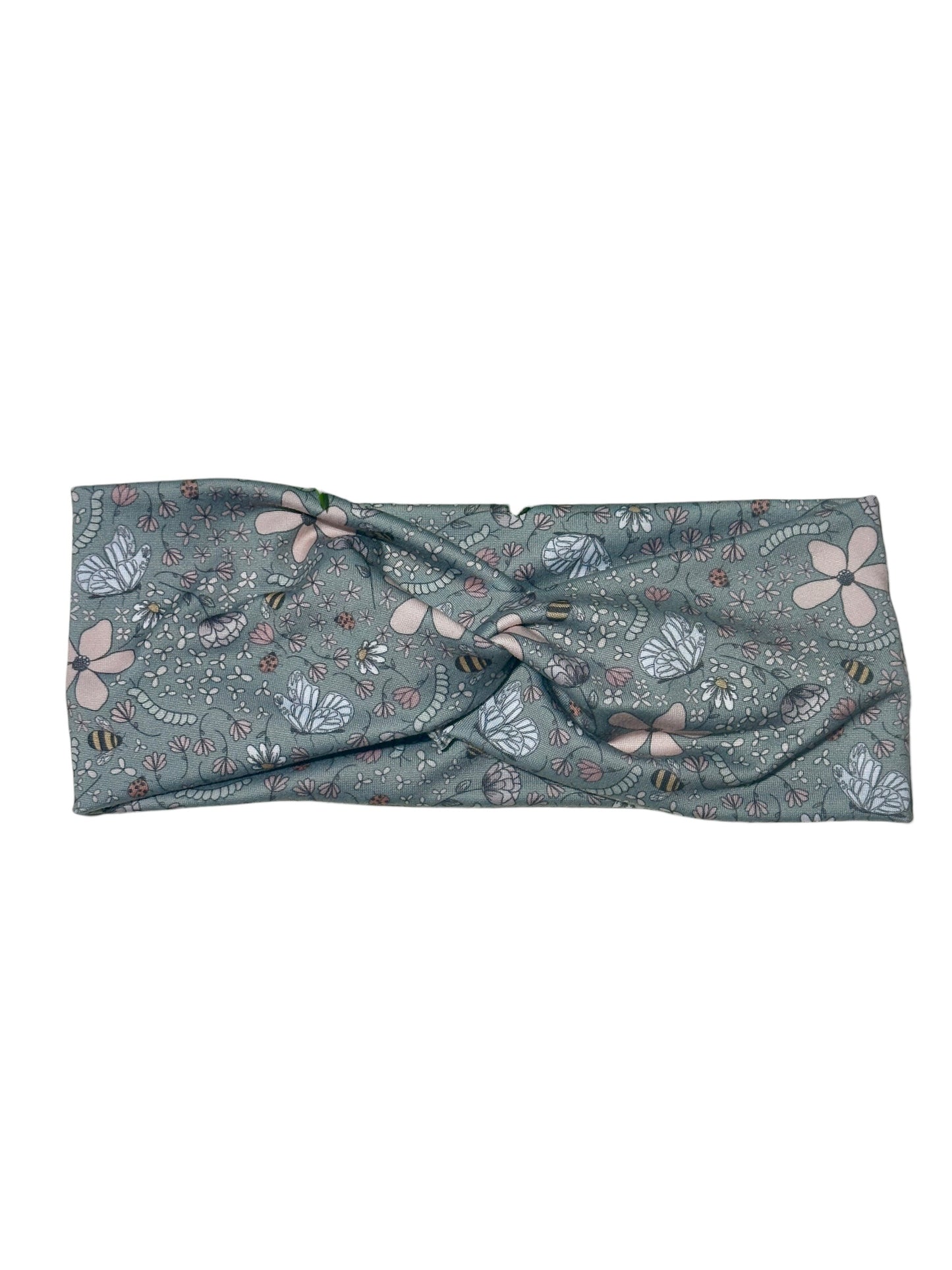 Bees and Flowers on Sage Twist Headband