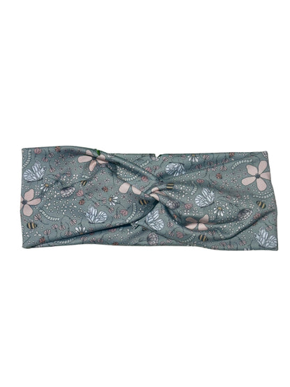 Bees and Flowers on Sage Twist Headband