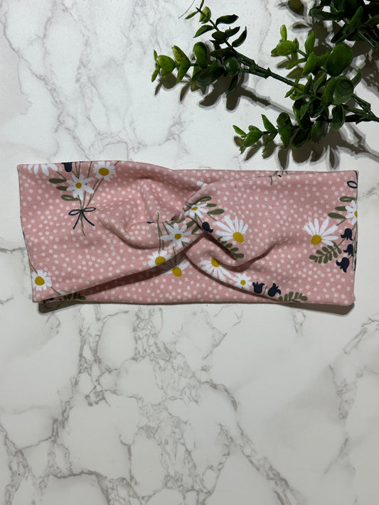 Bouquet Flowers on Pink Dots Twist Headband