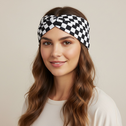 Black/White Checkered Twist Headband