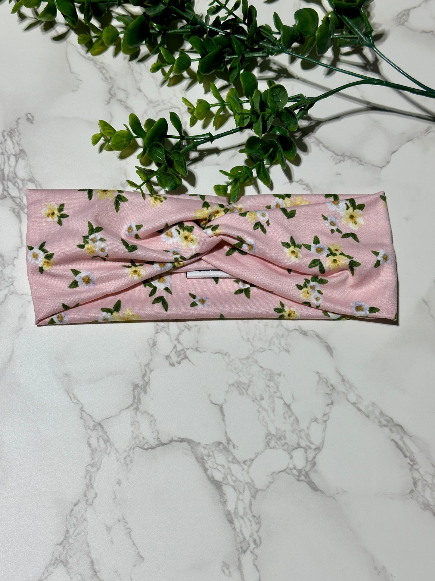 White/Yellow Flowers on Pink Twist Headband