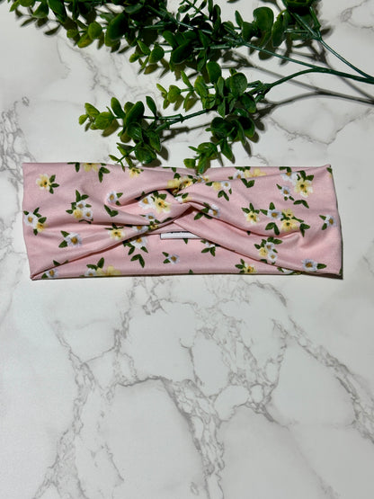 White/Yellow Flowers on Pink Twist Headband