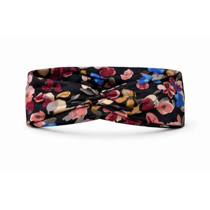 Dark Flowers on Black Twist Headband