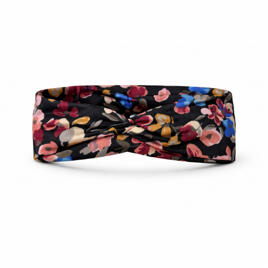 Dark Flowers on Black Twist Headband
