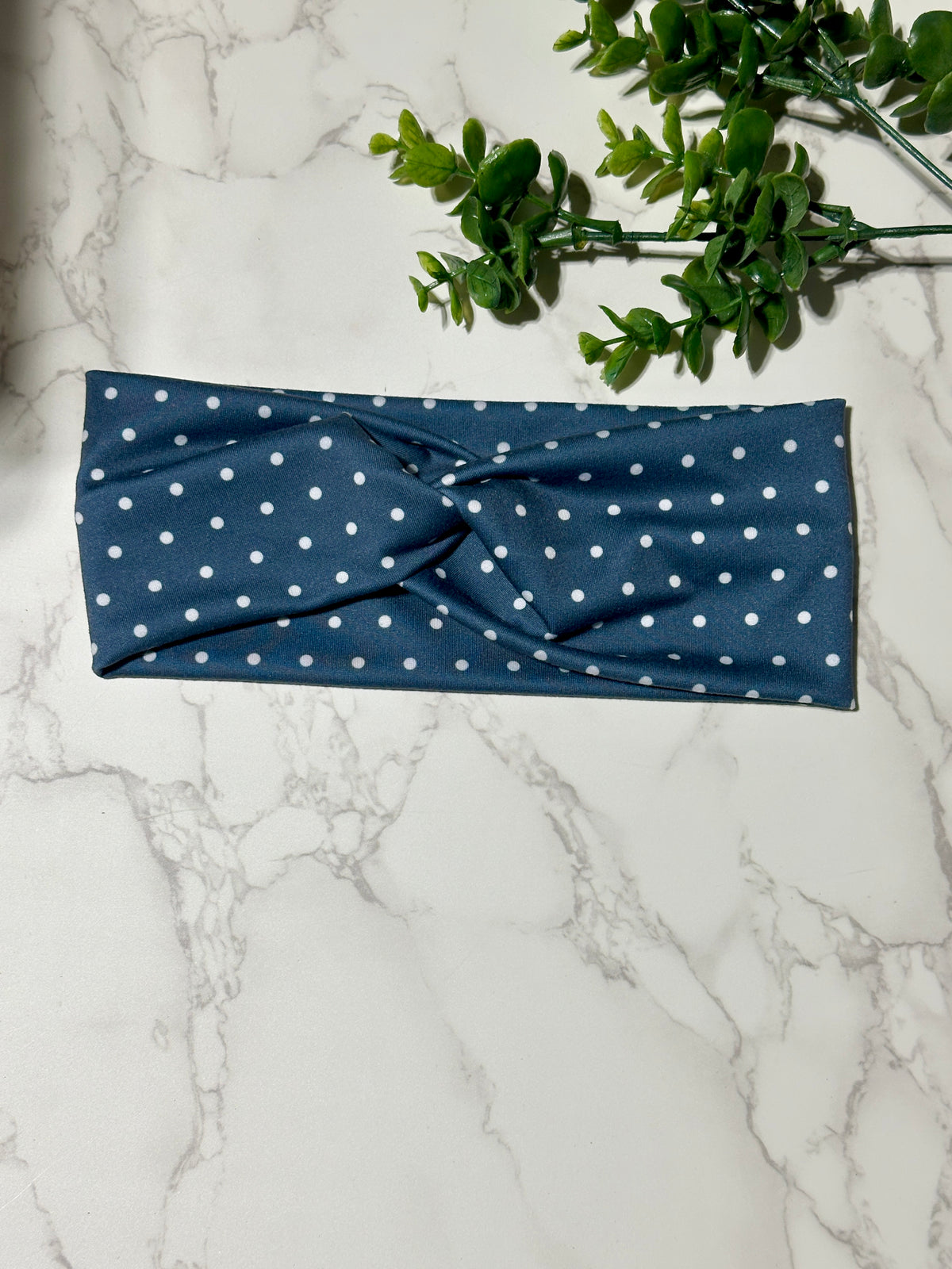 Navy Polka Dots Twist Headband