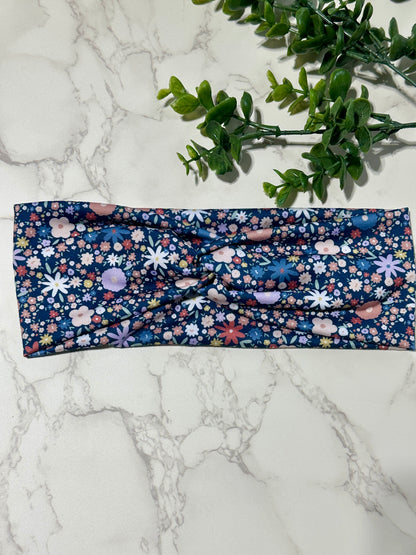 Flowers on Navy Twist Headband