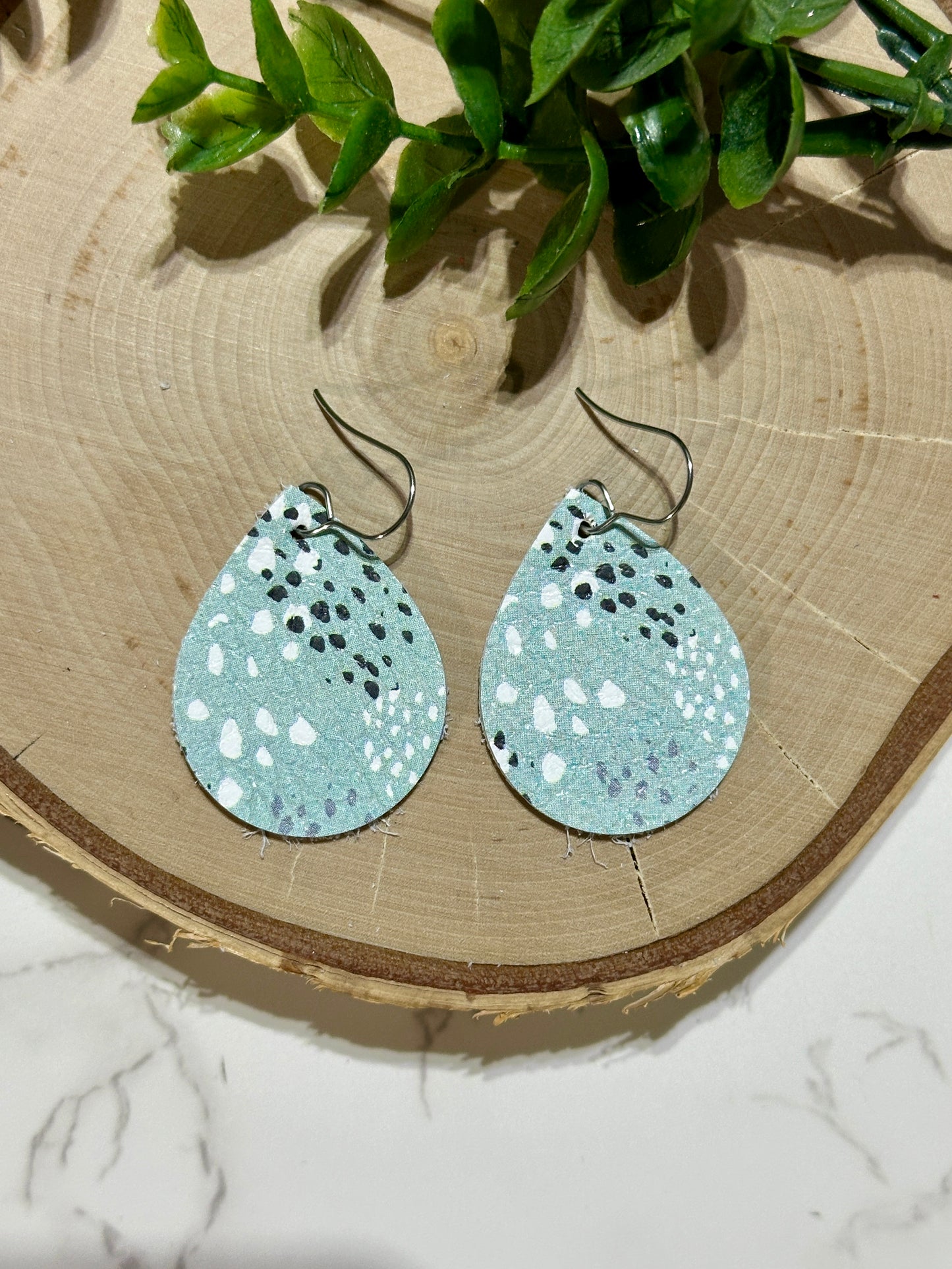 Small Teardrop Earrings - Speckles on Blue