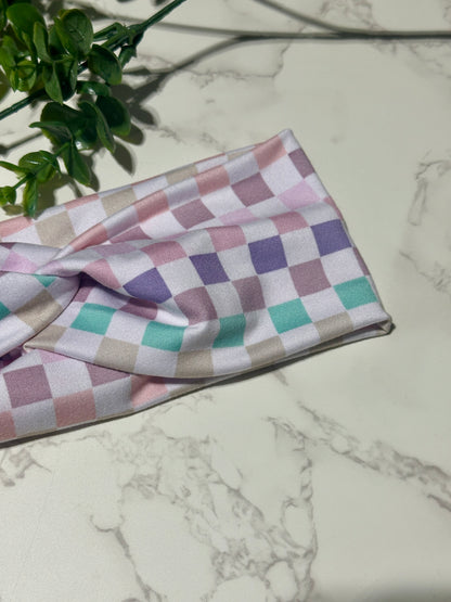 Pastel Checkered Twist Headband
