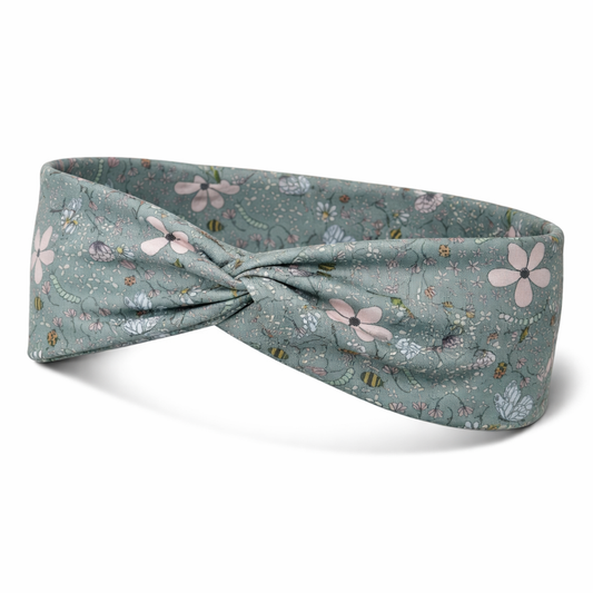 Bees and Flowers on Sage Twist Headband
