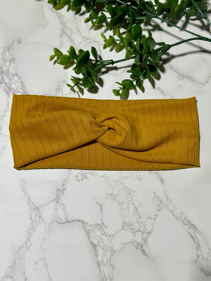 Solid Mustard Ribbed Twist Headband