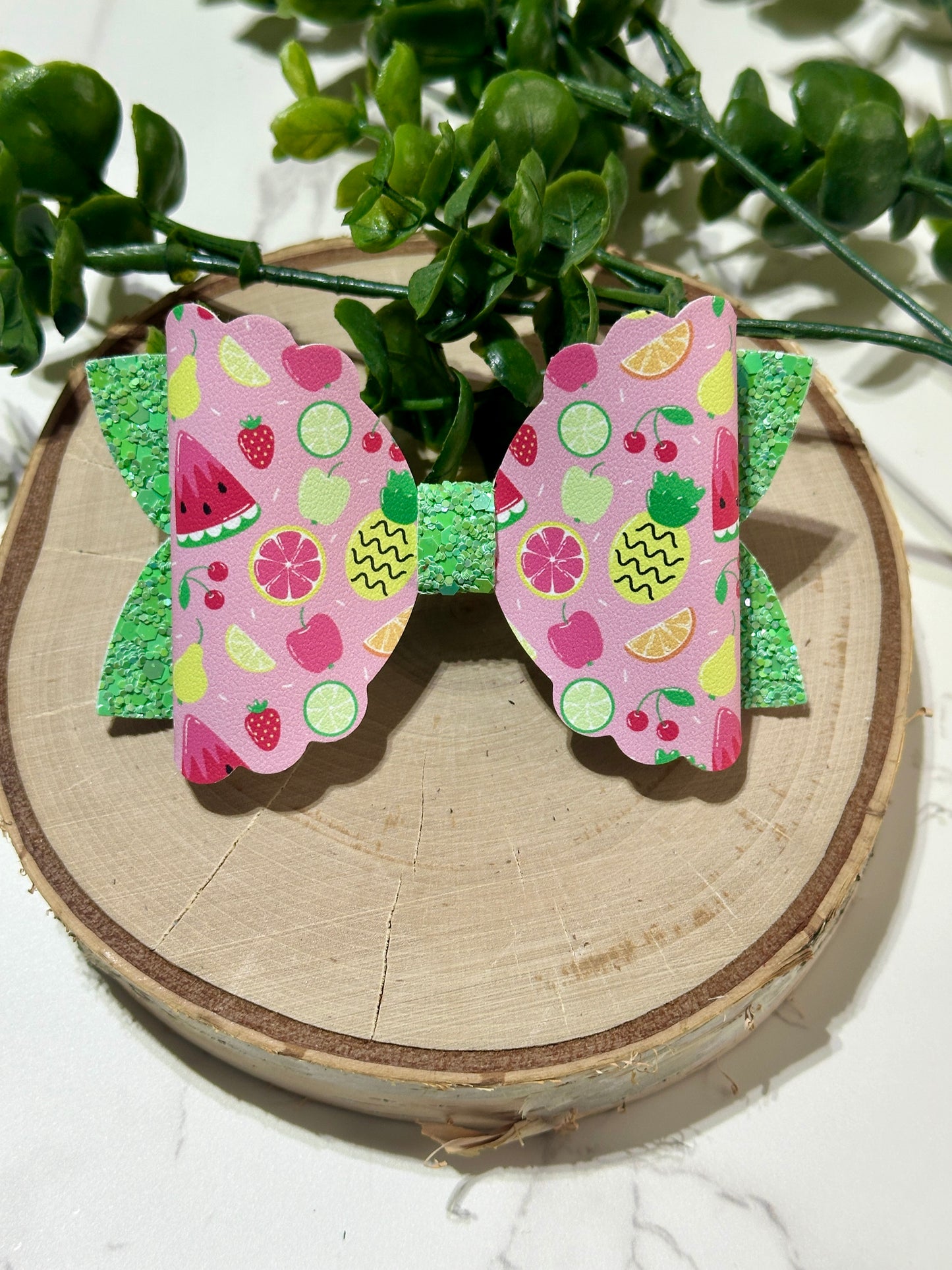Fun Fruit on Pink Hairbow