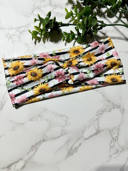 Black/White Striped Sunflower Twist Headband