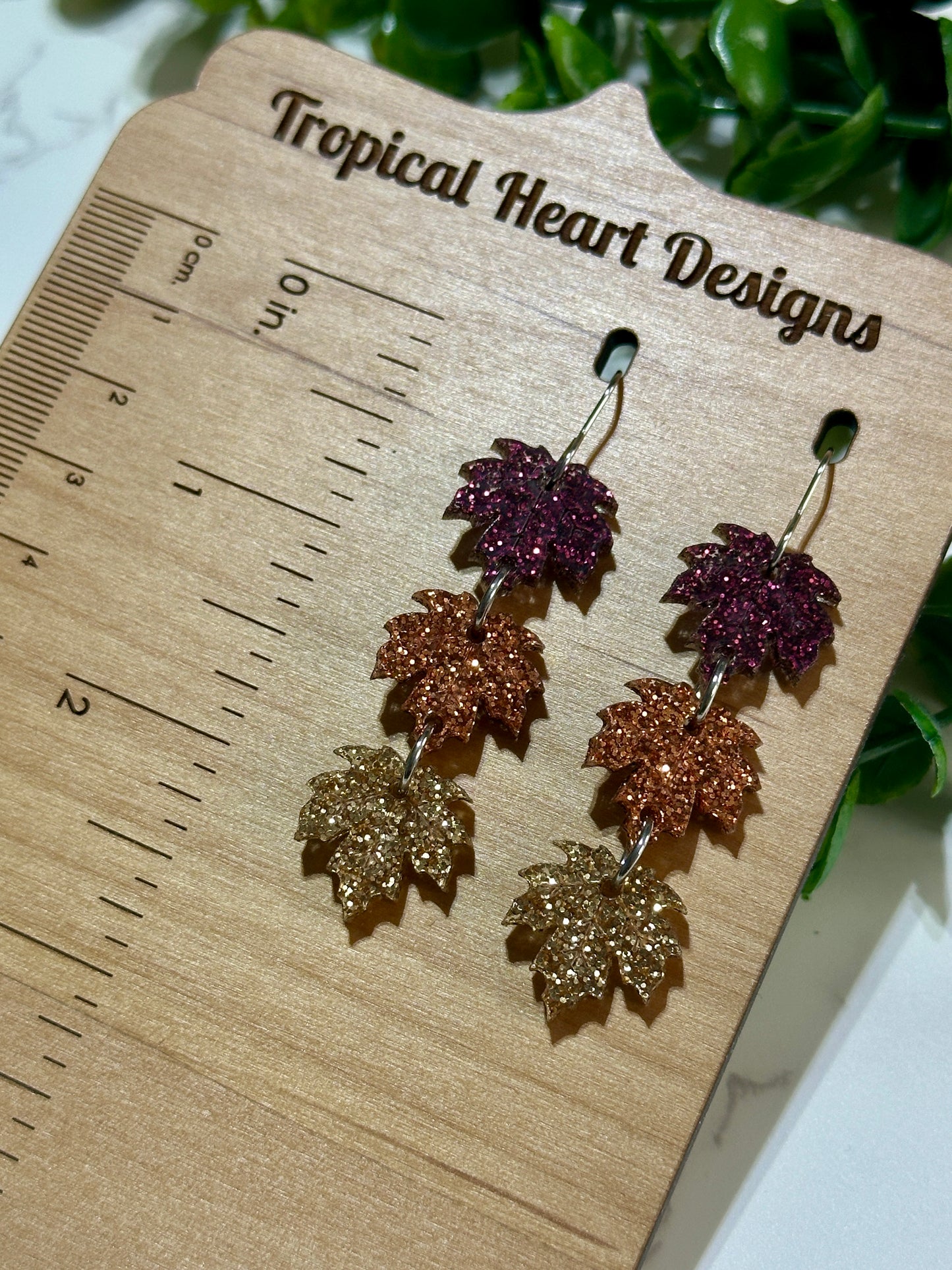 Triple Layer Glitter Acrylic Leaf Earrings