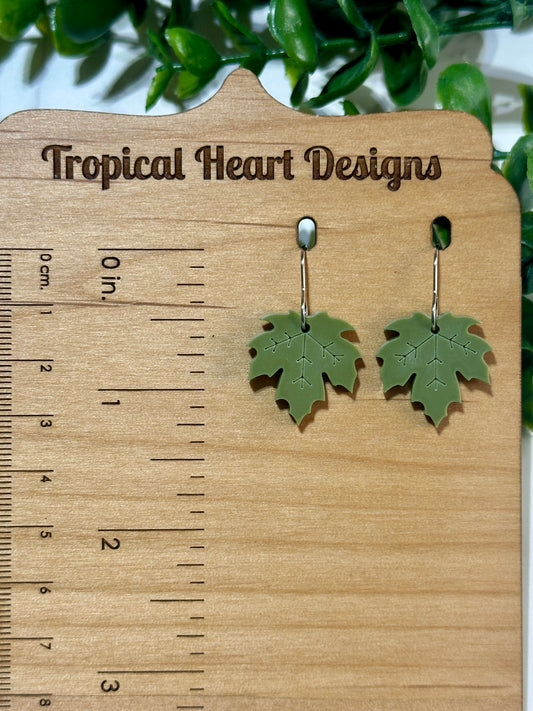 Small Green Acrylic Leaf Earrings