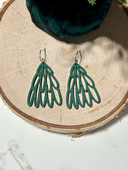 Sage Green Hand Drawn Tree Earrings