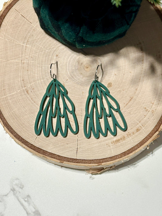 Sage Green Hand Drawn Tree Earrings