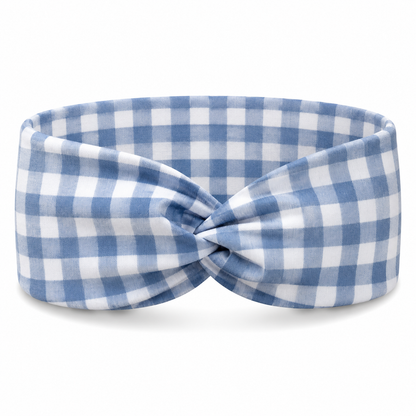Checkered/Gingham Twist Headband - Denim