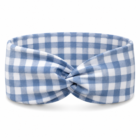 Checkered/Gingham Twist Headband - Denim