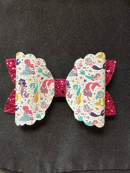 Mermaids on Pink Glitter Hair Bow