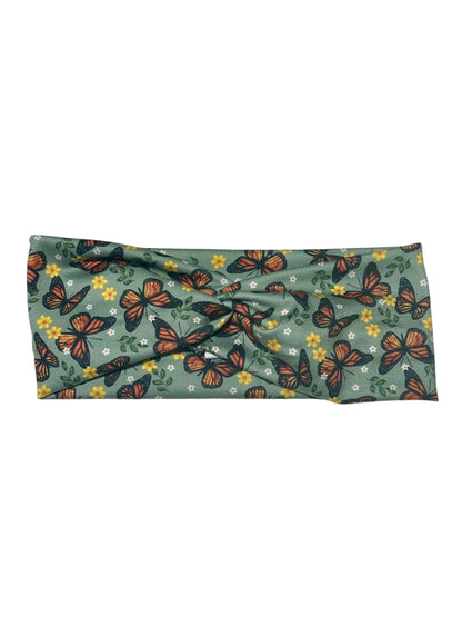 Monarch Butterflies on Green Twist Headband