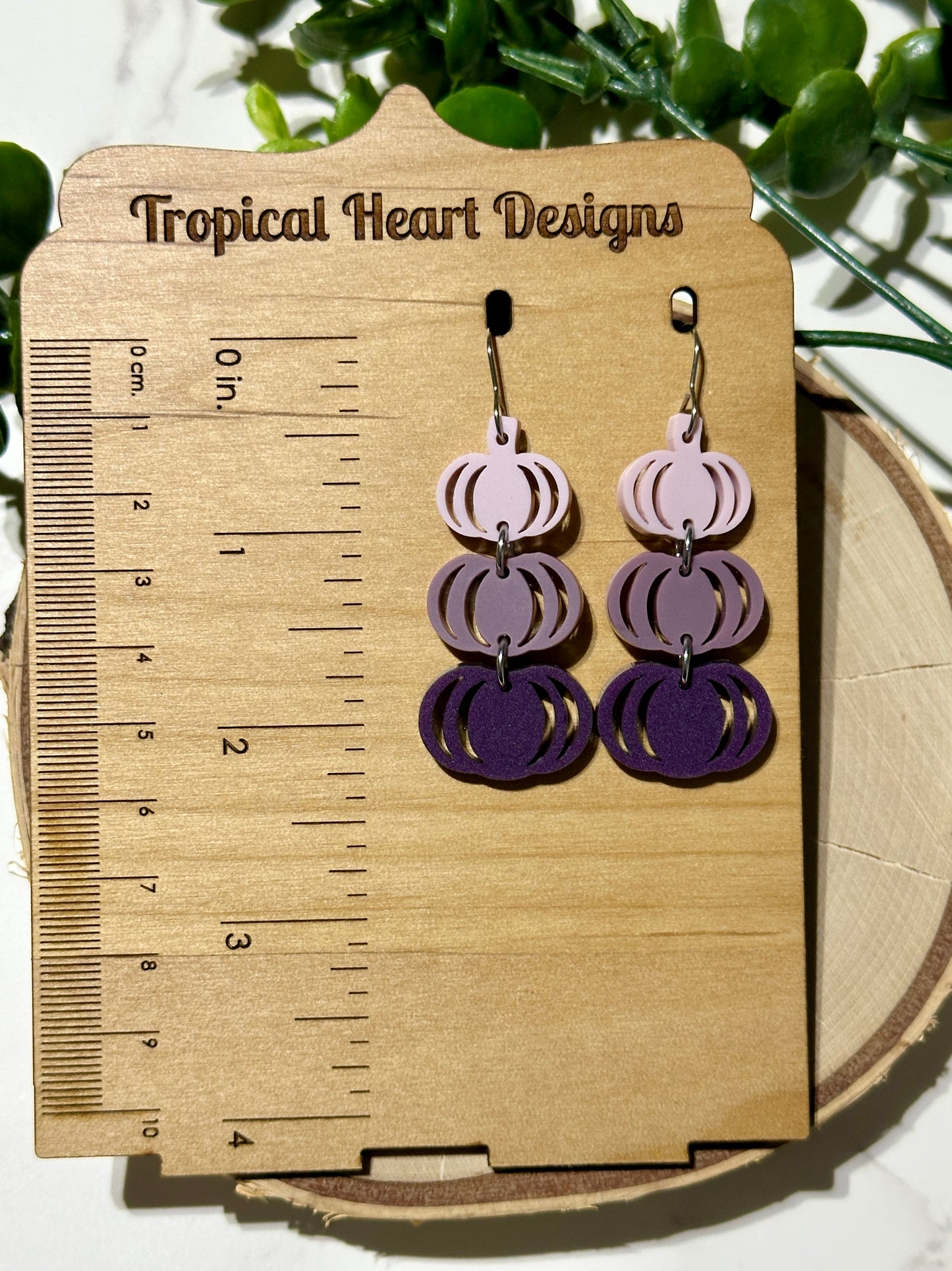 Triple Layer Muted Purple Pumpkins Acrylic Earrings