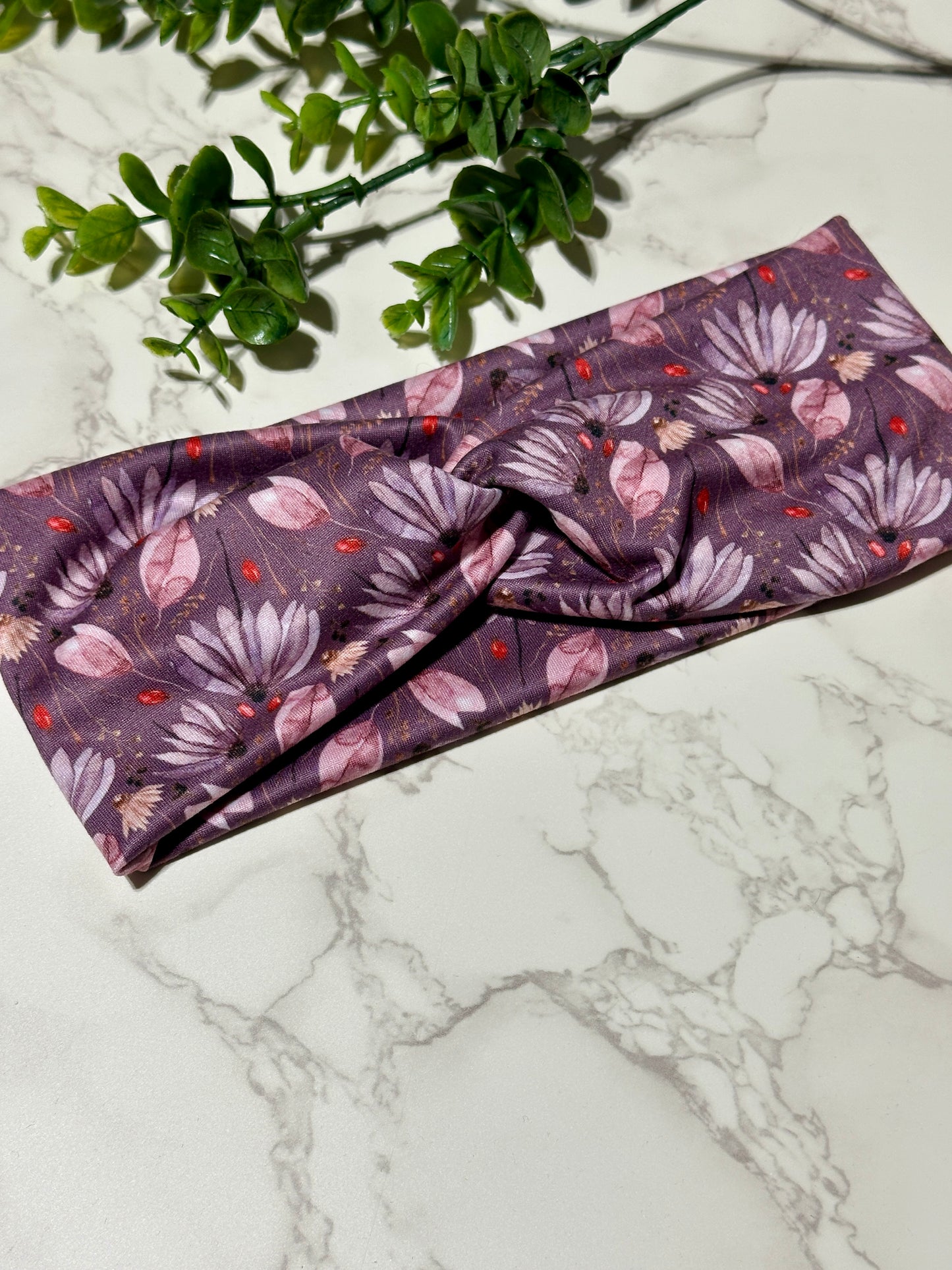 Purple Flowers Twist Headband